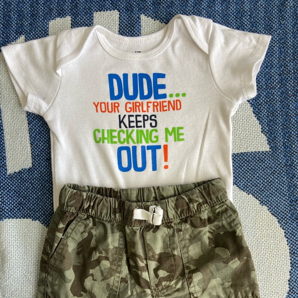 Baby Boy Texted Onesie Camouflage Shorts Outfit
